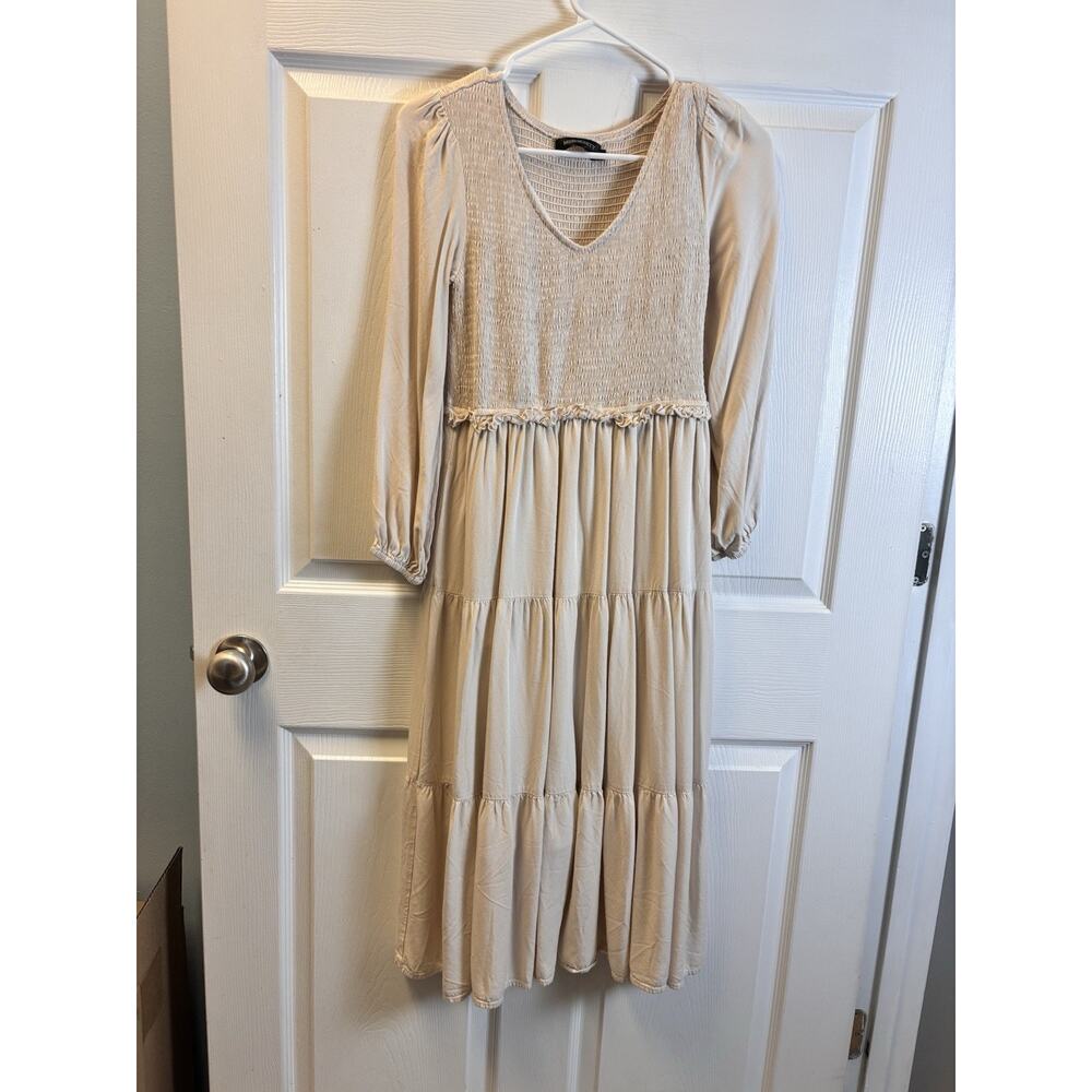 Merokeety cream tiered midi dress s